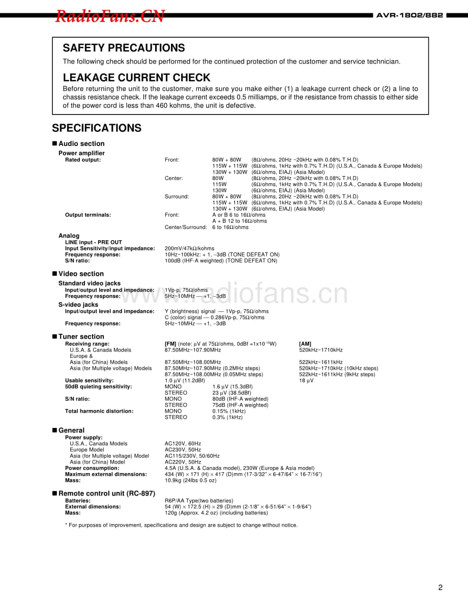 Denon-AVR882-avr-sm维修电路图 手册.pdf_第2页