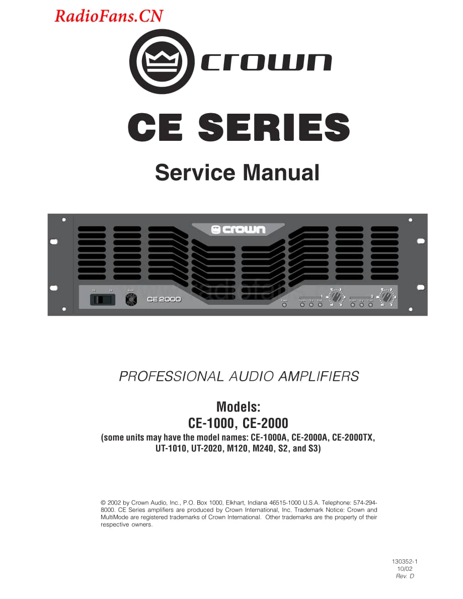 Crown-CE1000-pwr-sm维修电路图 手册.pdf_第1页