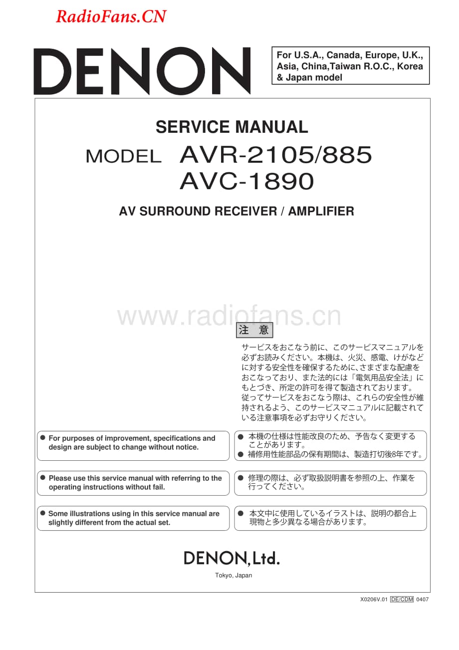 Denon-AVR885-avr-sm维修电路图 手册.pdf_第1页