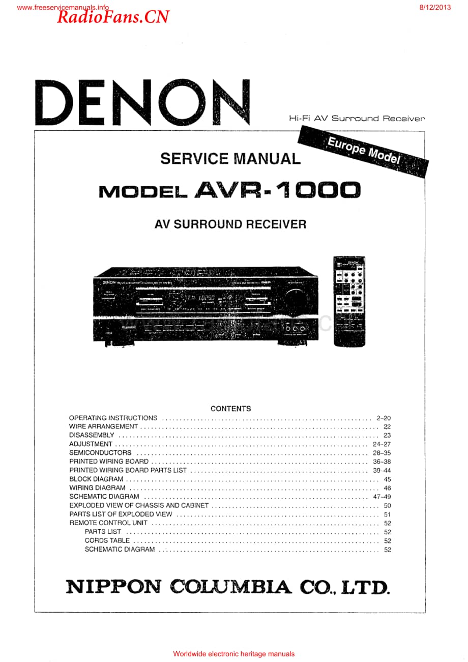 Denon-AVR1000-avr-sm维修电路图 手册.pdf_第1页