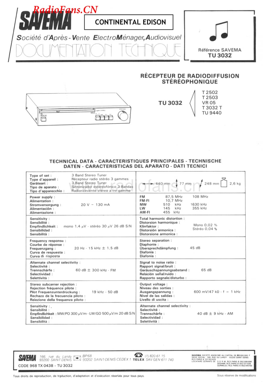 Continental-TU3032-tun-sm维修电路图 手册.pdf_第1页