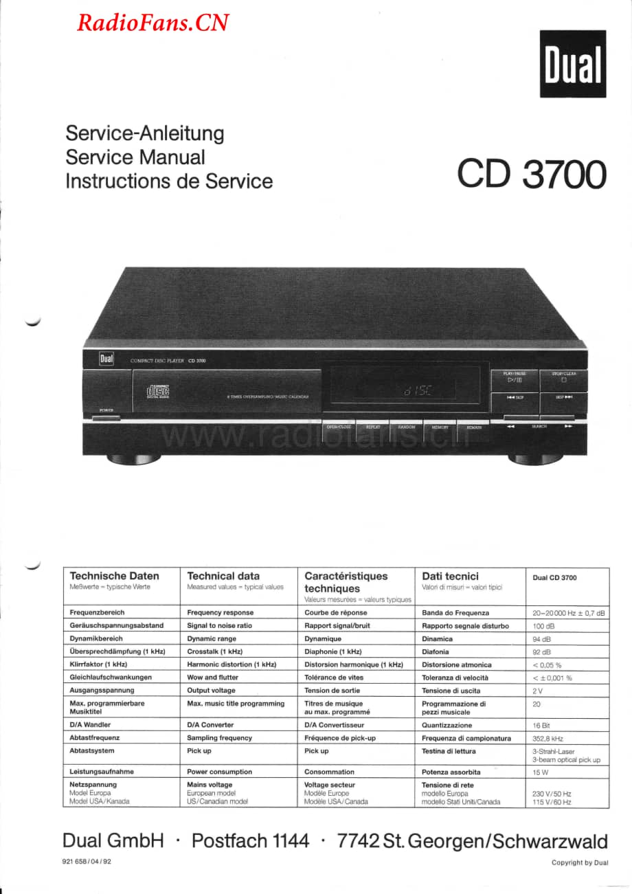 Dual-CD3700-cd-sm维修电路图 手册.pdf_第1页