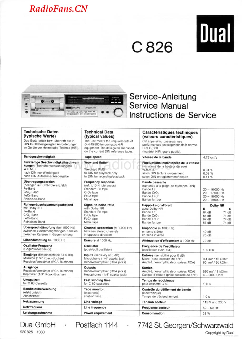 Dual-C826-tape-sm维修电路图 手册.pdf_第1页