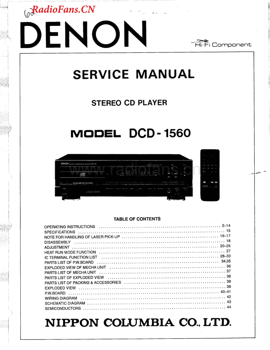 Denon-DCD1560-cd-sm维修电路图 手册.pdf_第1页