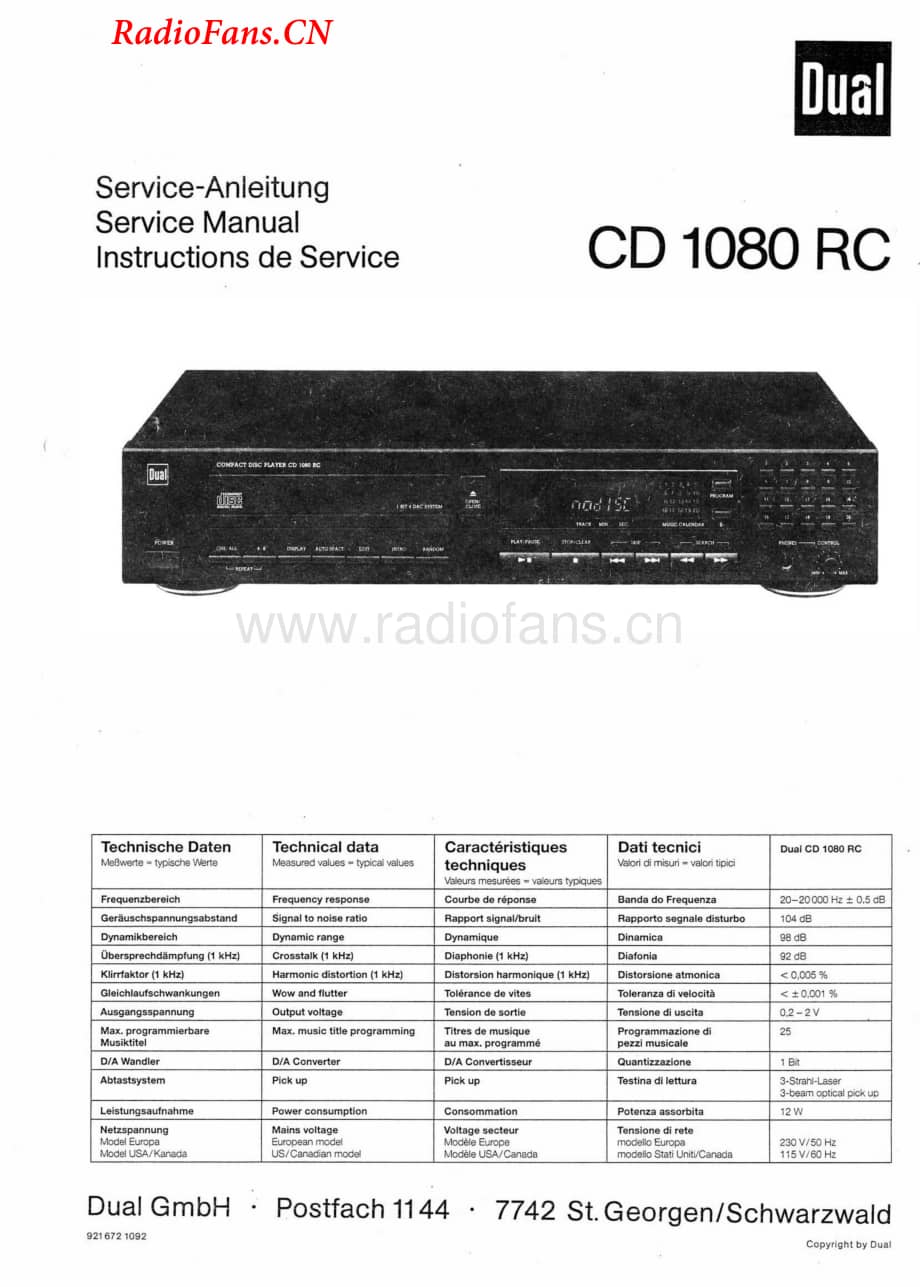 Dual-CD1080RC-cd-sm维修电路图 手册.pdf_第1页