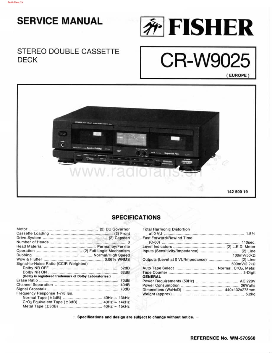 Fisher-CRW9025-tape-sch维修电路图 手册.pdf_第1页