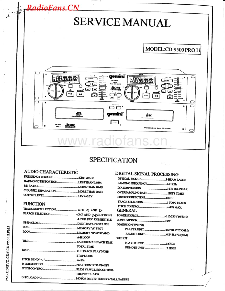 Gemini-CD9500PROII-cd-sm维修电路图 手册.pdf_第1页