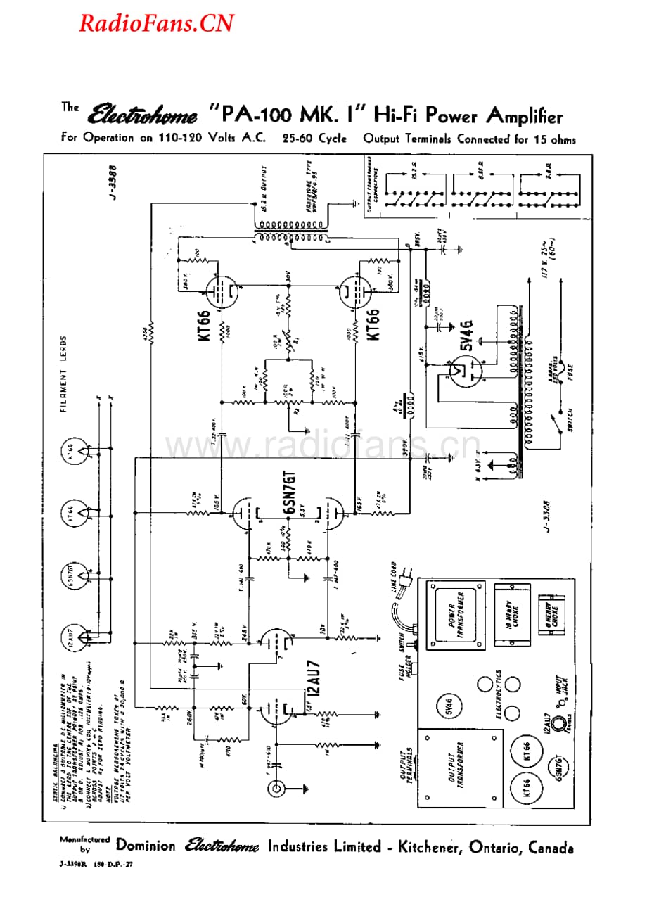 Electrohome-PA100-pwr-sch维修电路图 手册.pdf_第1页