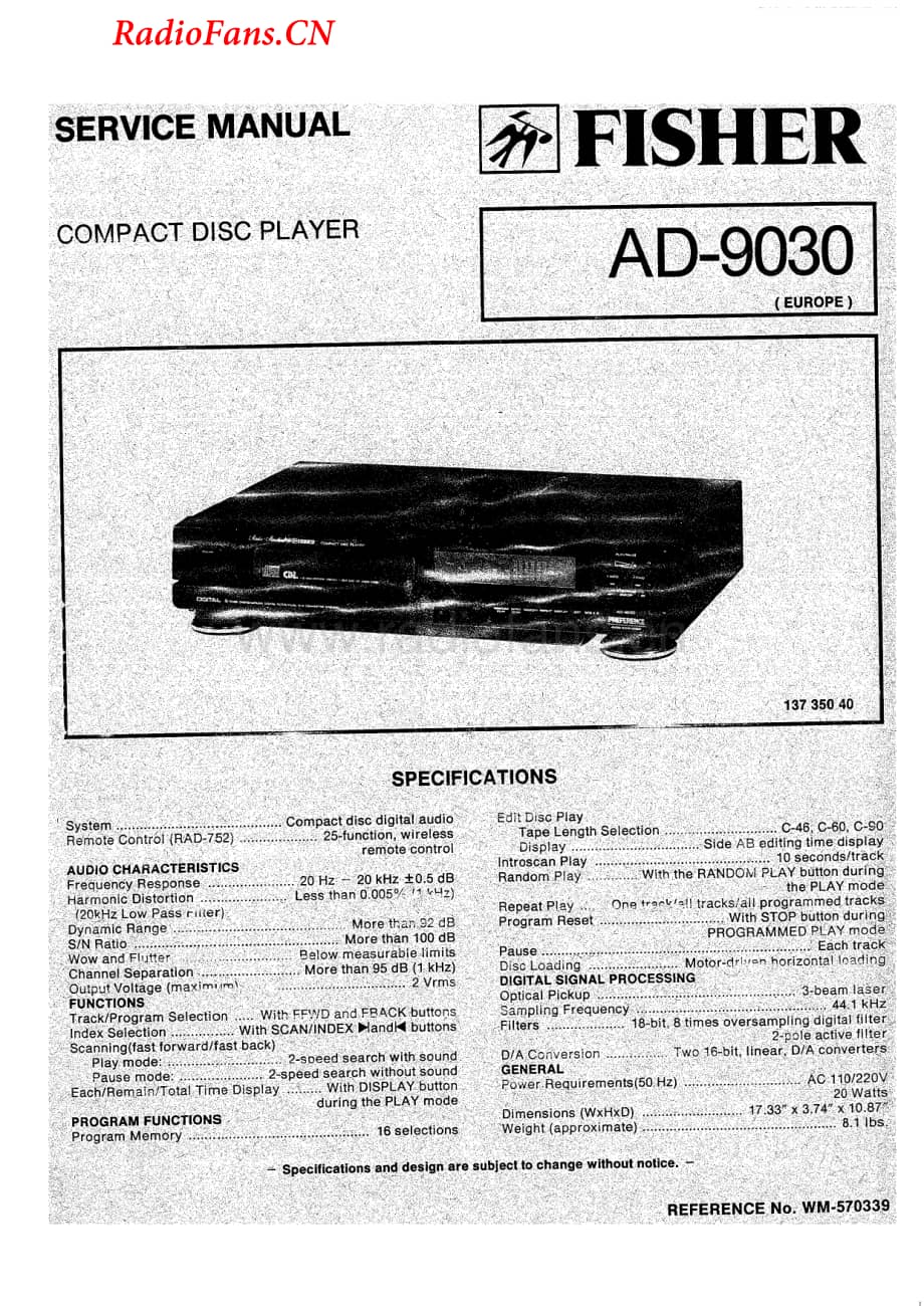 Fisher-AD9030-cd-sch维修电路图 手册.pdf_第1页
