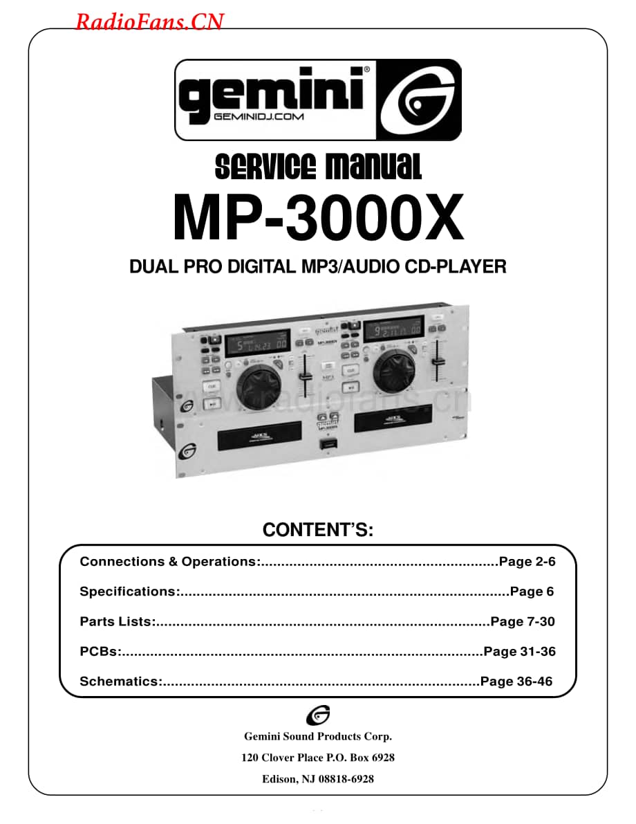 Gemini-MP3000X-cd-sm维修电路图 手册.pdf_第1页