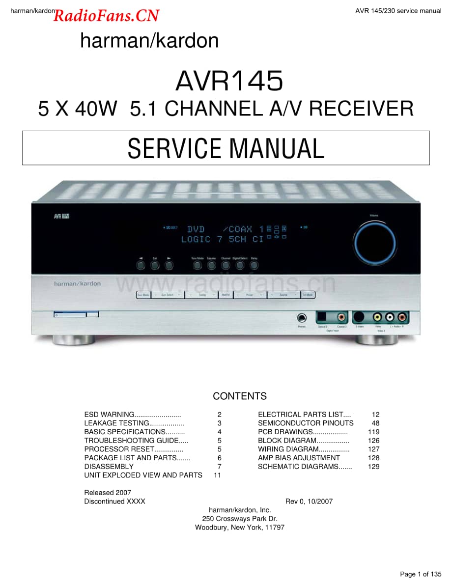HarmanKardon-AVR145-av-sm维修电路图 手册.pdf_第1页
