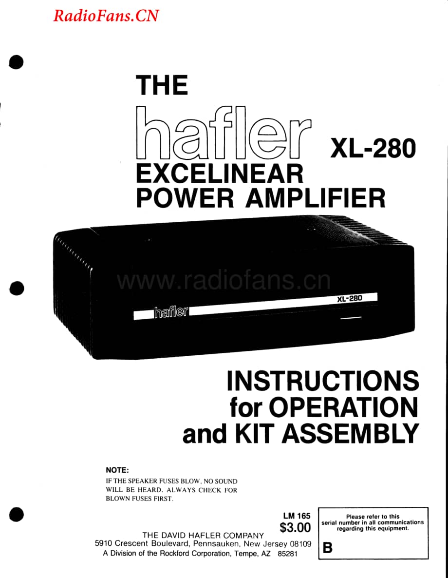 Hafler-XL280-pwr-sm维修电路图 手册.pdf_第1页