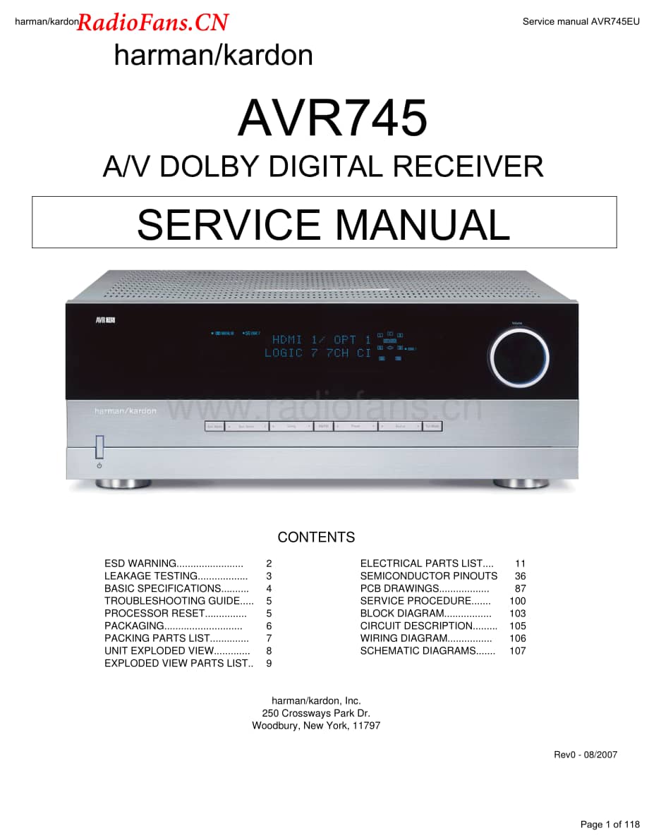 HarmanKardon-AVR745-avr-sm1维修电路图 手册.pdf_第1页