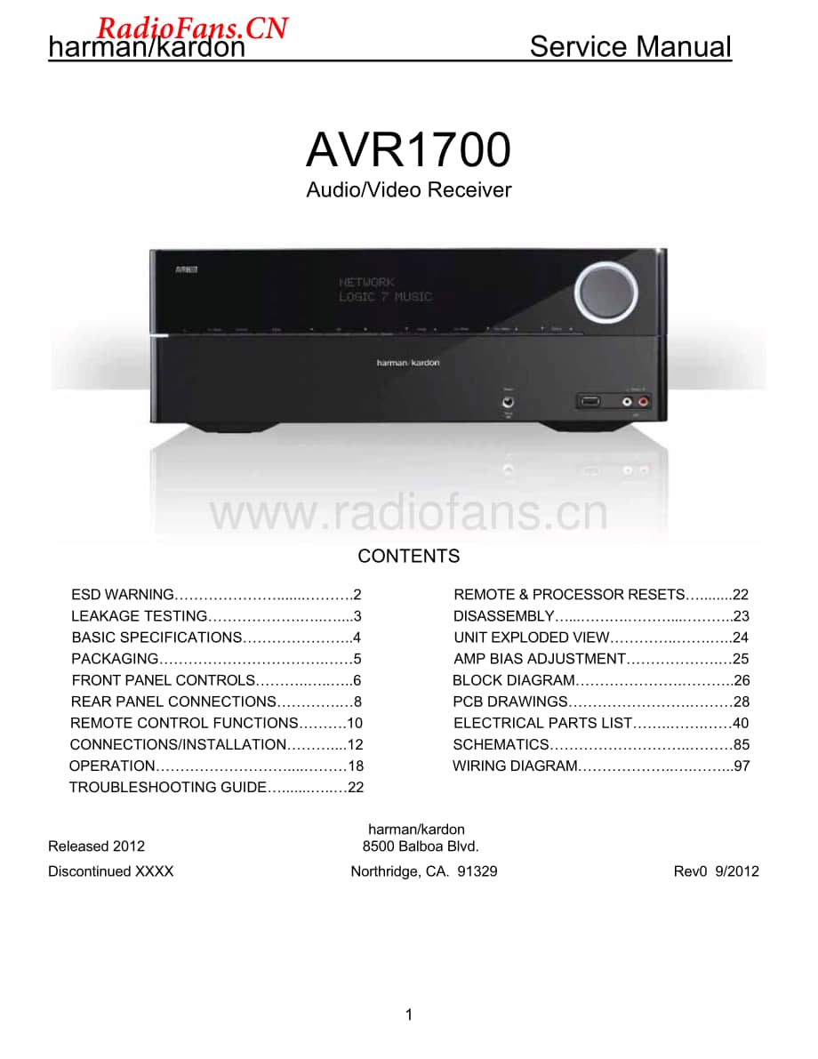 HarmanKardon-AVR1700-avr-sm维修电路图 手册.pdf_第1页