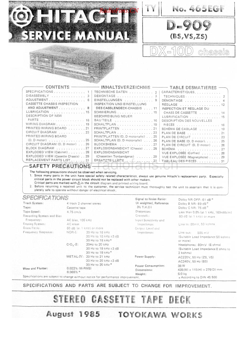 Hitachi-D909-tape-sm维修电路原理图.pdf_第1页