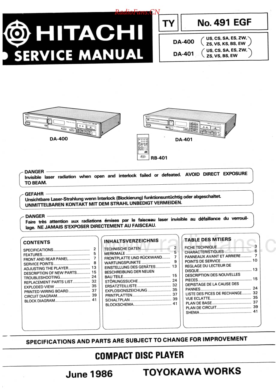 Hitachi-DA401-cd-sm维修电路原理图.pdf_第1页