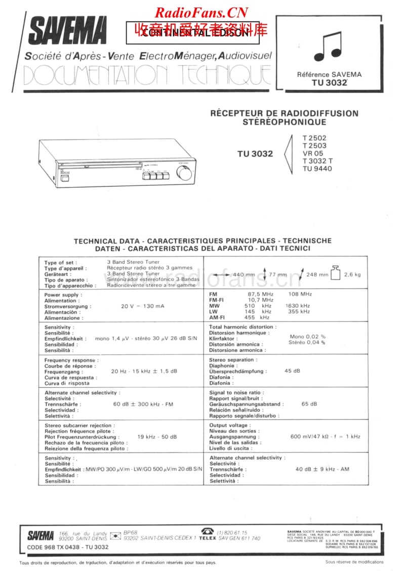 Continental-Edison-TU-3032-Service-Manual电路原理图.pdf_第1页