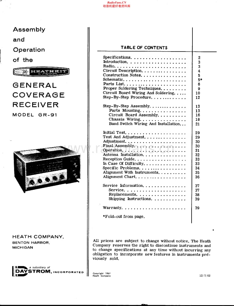 Heathkit-GR-91-Schematic-Manual电路原理图.pdf_第1页