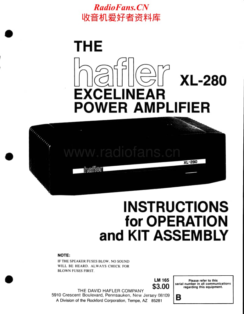 Hafler-XL-280-Service-Manual电路原理图.pdf_第1页