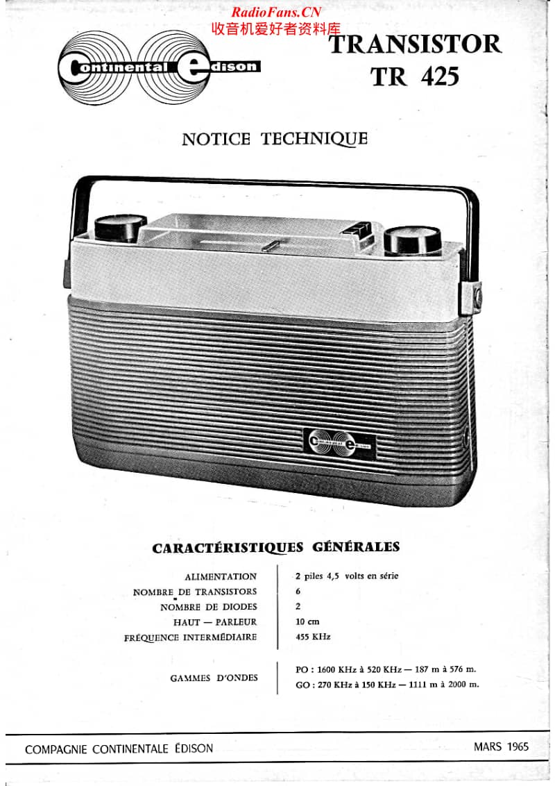 Continental-Edison-TR-425-Schematic电路原理图.pdf_第1页
