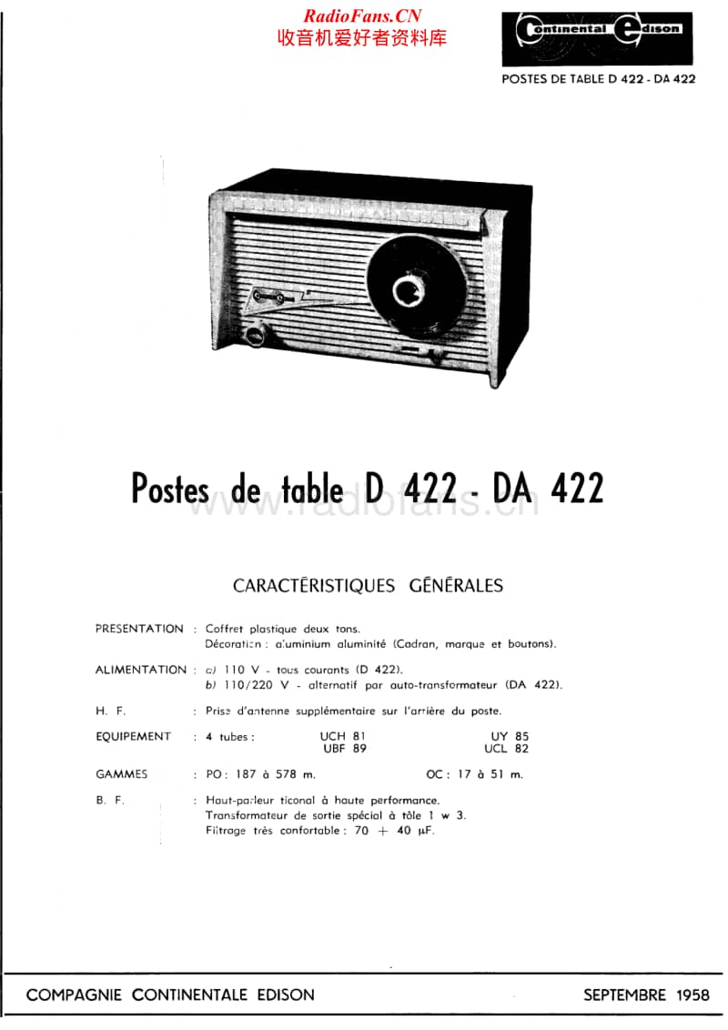 Continental-Edison-DA-422-Schematic电路原理图.pdf_第1页