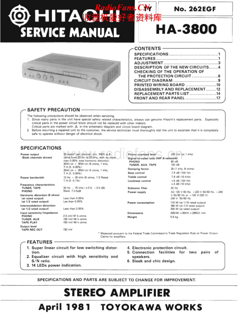 Hitachi-HA-3800-Service-Manual电路原理图.pdf_第1页