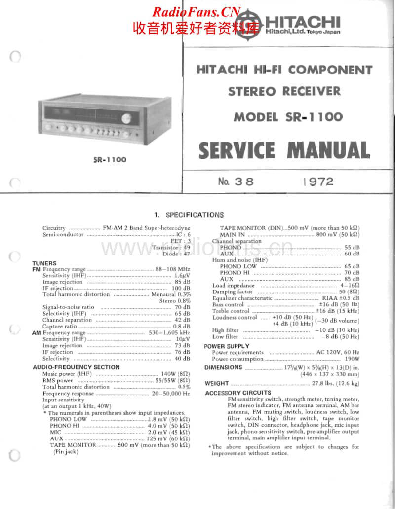 Hitachi-SR-1100-Service-Manual电路原理图.pdf_第1页