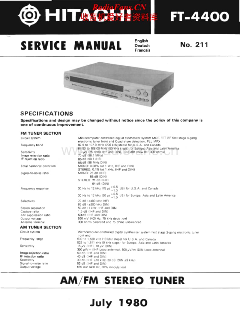 Hitachi-FT-4400-Service-Manual电路原理图.pdf_第1页