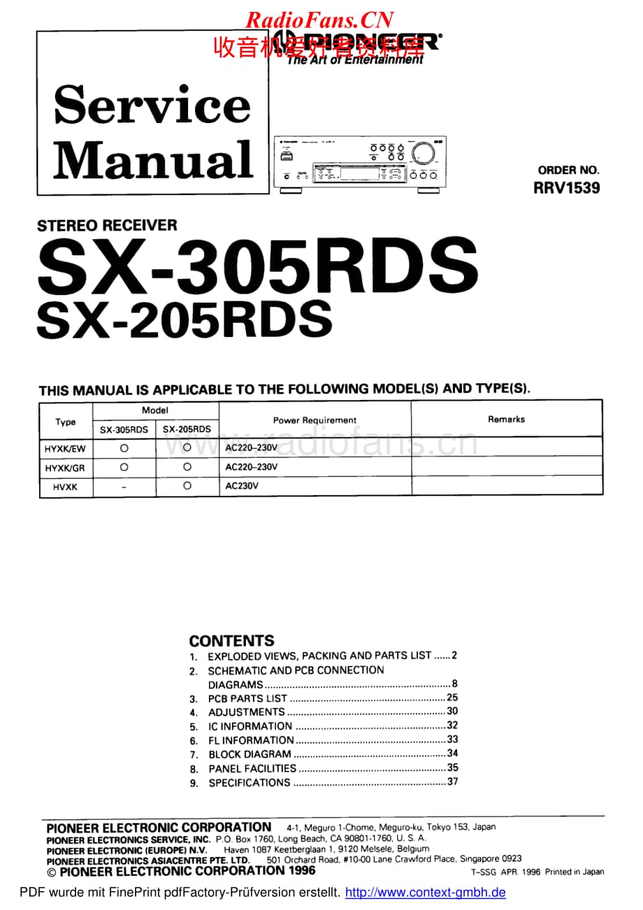 Pioneer-SX205RDS-rec-sm维修电路原理图.pdf_第1页