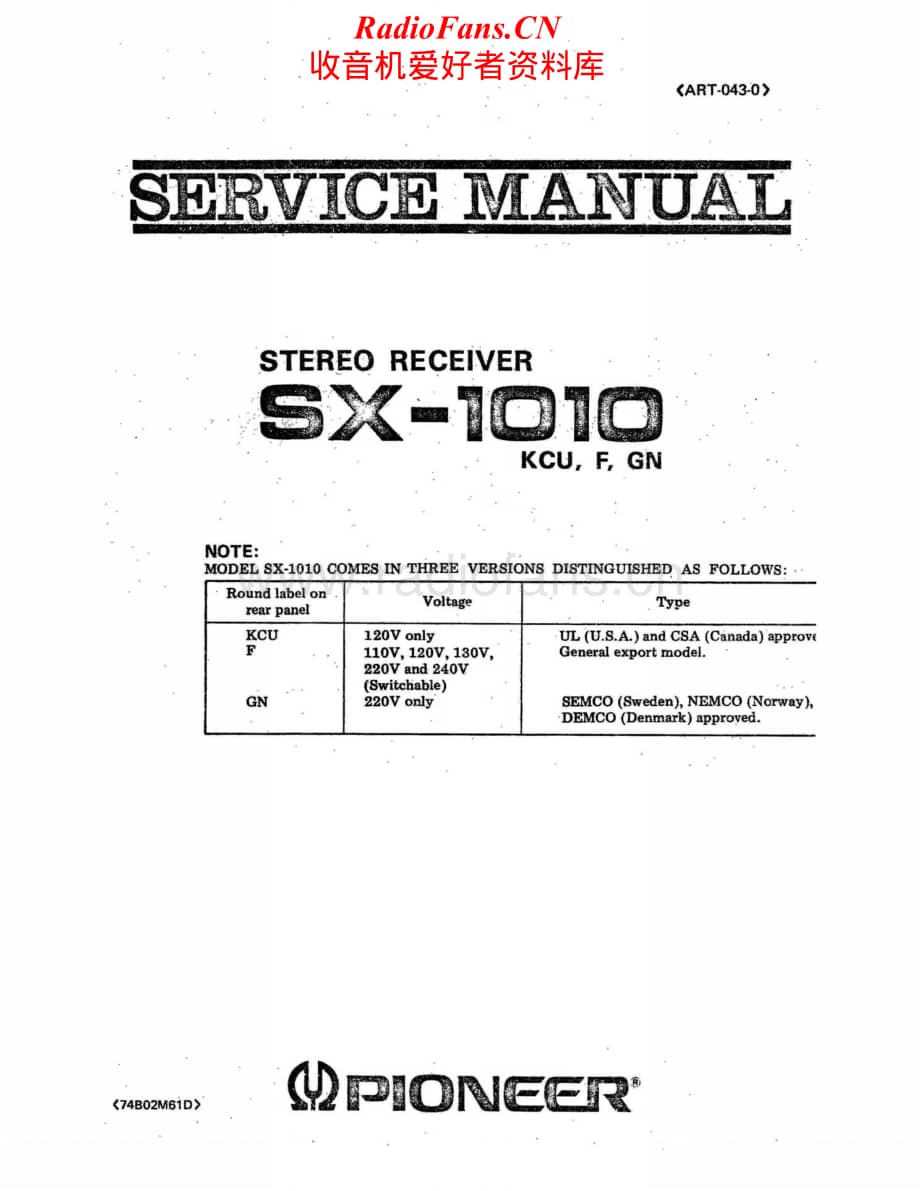 Pioneer-SX1010-rec-sm维修电路原理图.pdf_第1页