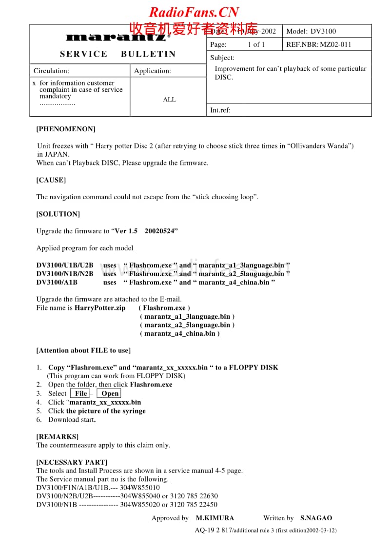 Marantz-DV-3100-Service-Bulletin电路原理图.pdf_第1页