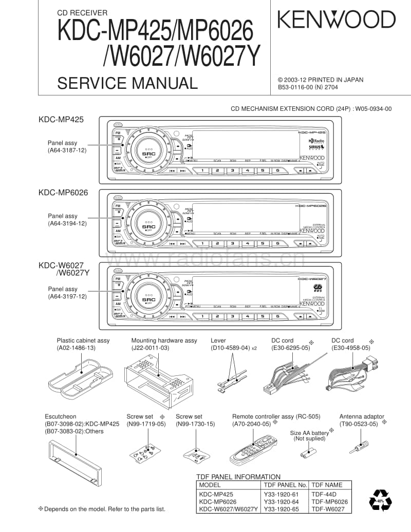 Kenwood-KDCMP-425-Service-Manual电路原理图.pdf_第1页