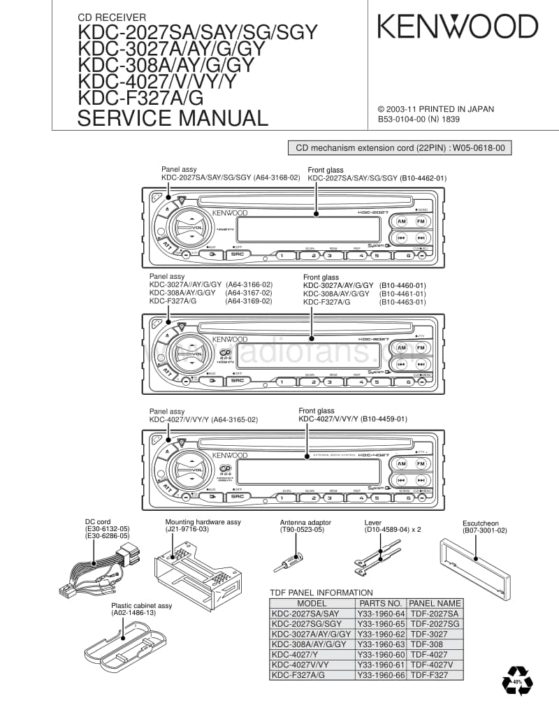 Kenwood-KDCF-327-G-Service-Manual电路原理图.pdf_第1页
