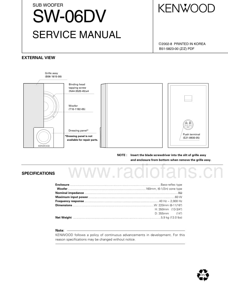 Kenwood-SW-06-DV-Service-Manual电路原理图.pdf_第1页