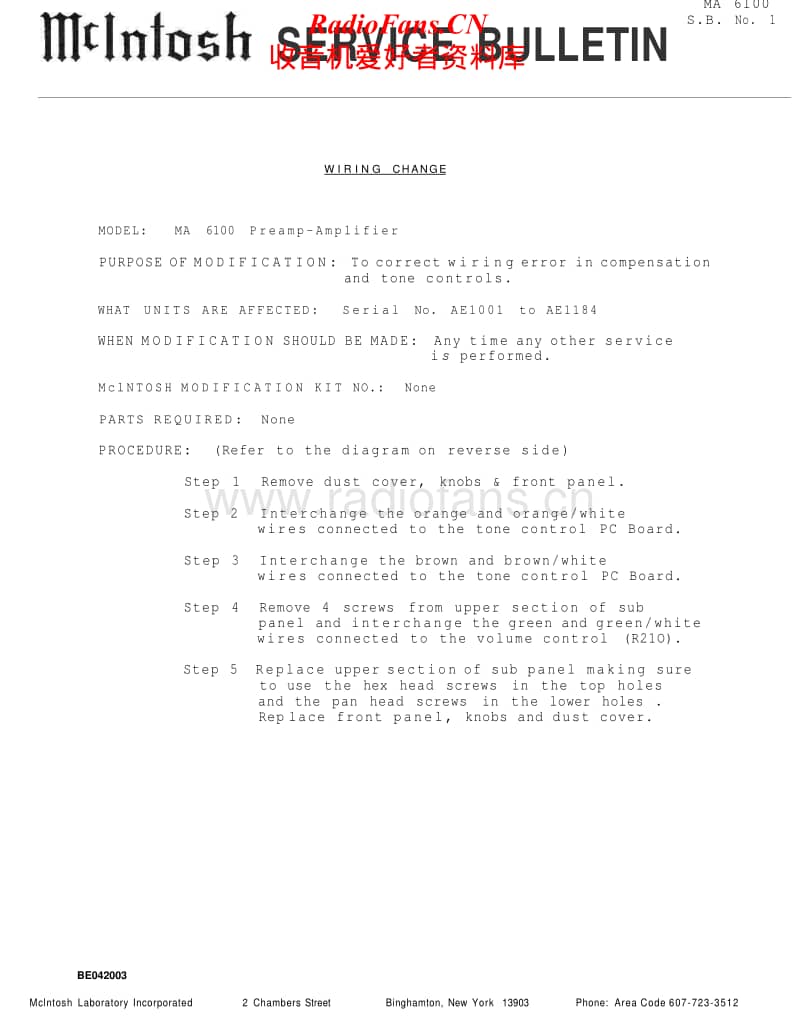 McIntosh-MA-6100-Service-Bulletin电路原理图.pdf_第1页