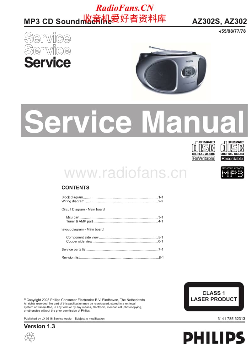 Philips-AZ-302-Service-Manual电路原理图.pdf_第1页