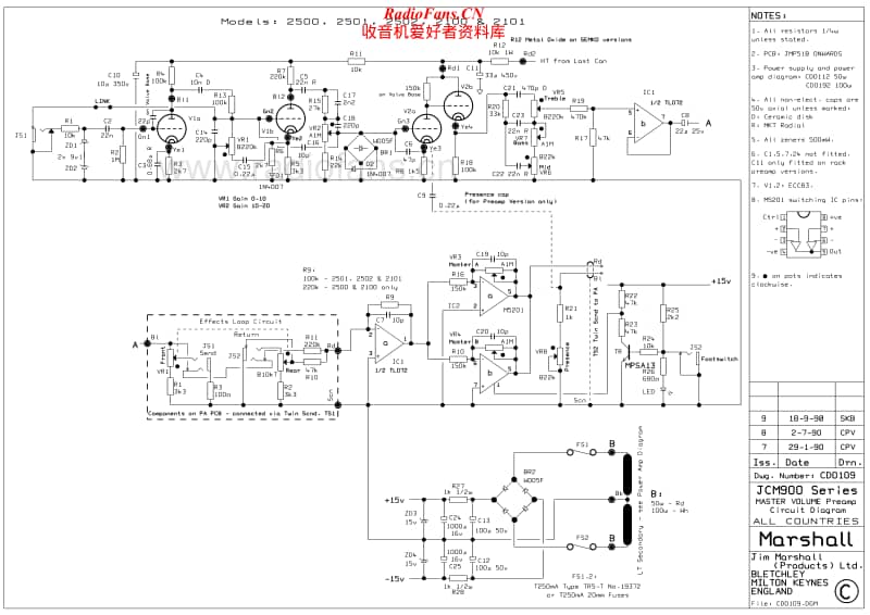 Marshall-2500-2501-2502-2100-2101-JCM900-Power-Amp-Schematic电路原理图.pdf_第1页