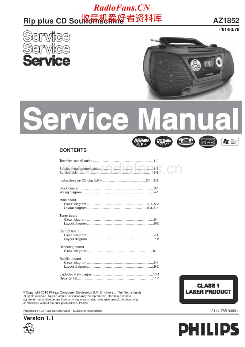 Philips-AZ-1852-Service-Manual电路原理图.pdf_第1页
