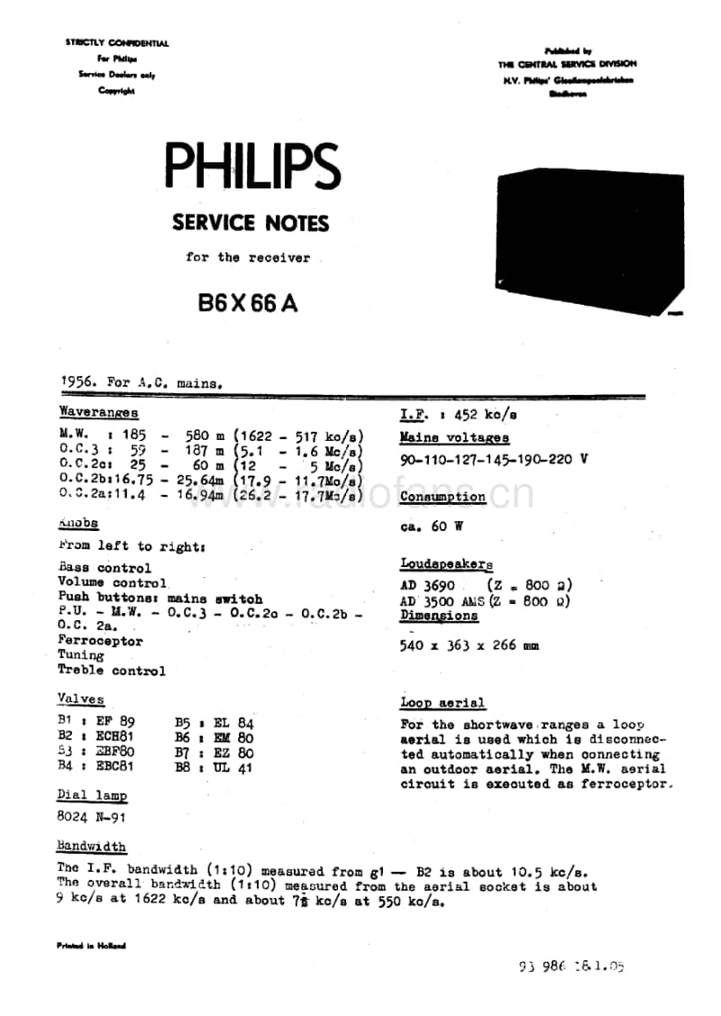 Philips-B-6-X-66-A-Service-Manual电路原理图.pdf_第1页