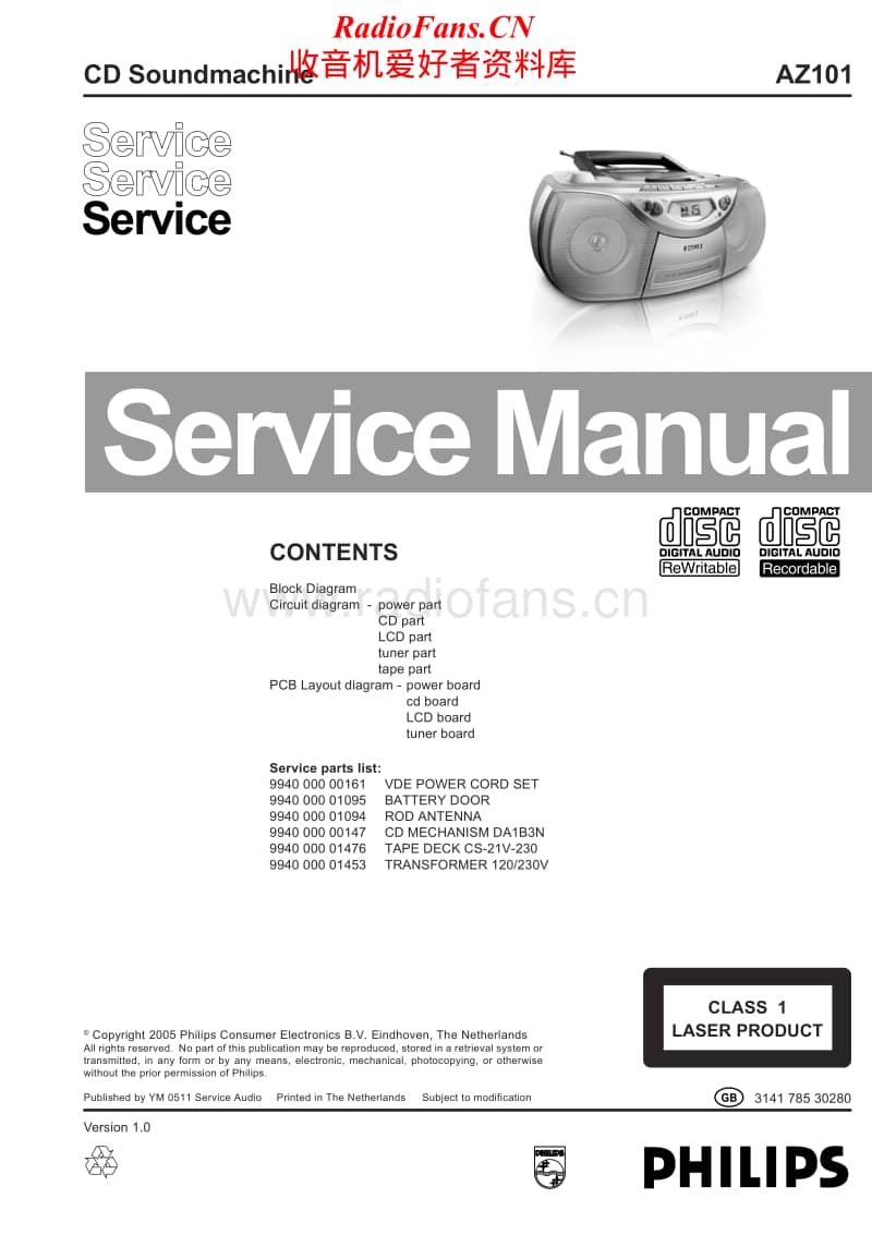 Philips-AZ-101-Service-Manual电路原理图.pdf_第1页