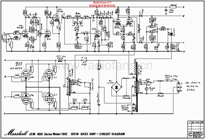 Marshall-1992-JCM-800-100W-Bass-Amp-Schematic电路原理图.pdf_第1页
