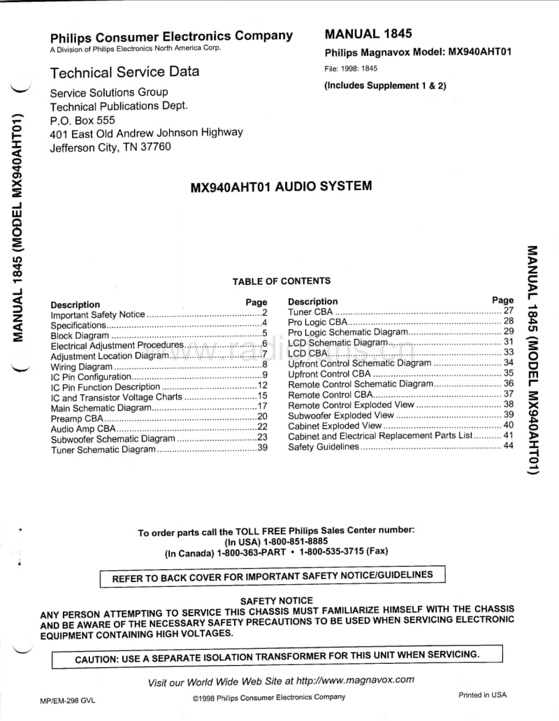 Philips-MX-940-AHT-01-Service-Manual电路原理图.pdf_第1页