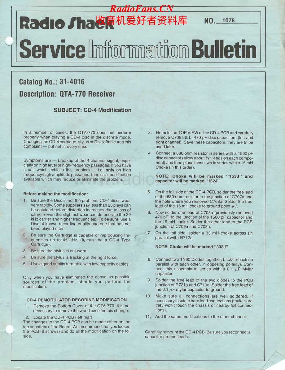Realistic-QTA-770-Service-Bulletin电路原理图.pdf_第1页