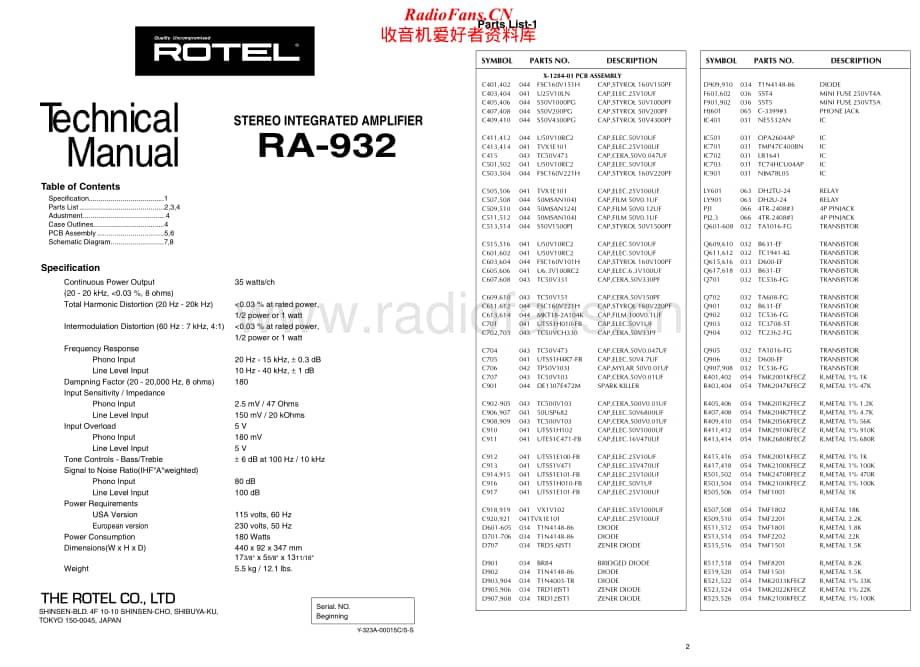 Rotel-RA-932-Service-Manual电路原理图.pdf_第1页