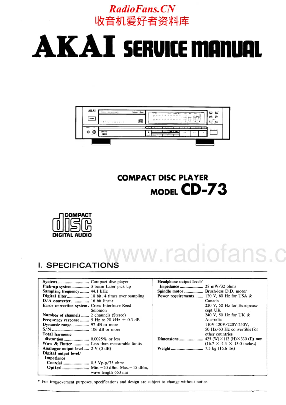 Akai-CD73-cd-sm维修电路原理图.pdf_第1页