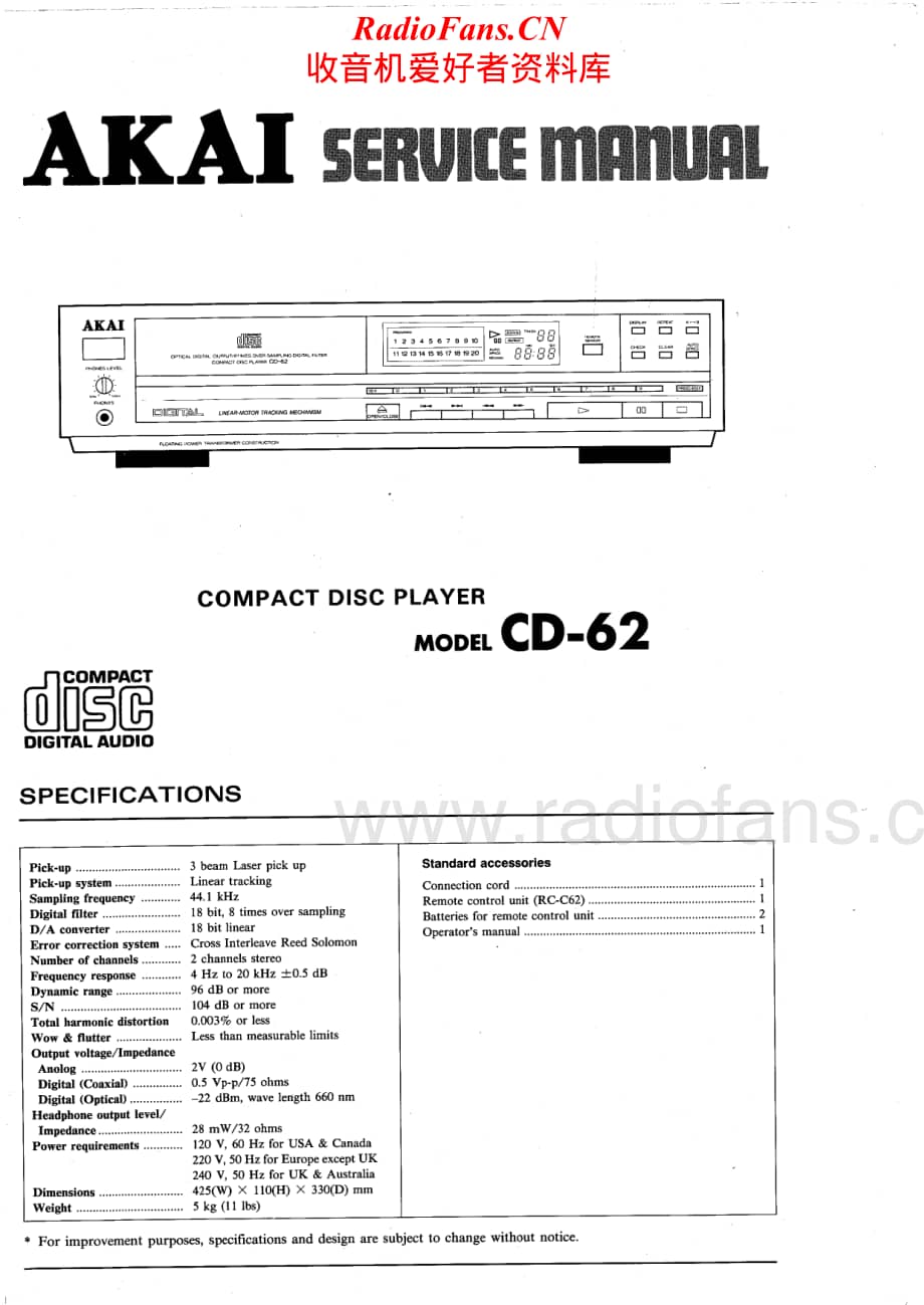 Akai-CD62-cd-sm维修电路原理图.pdf_第1页