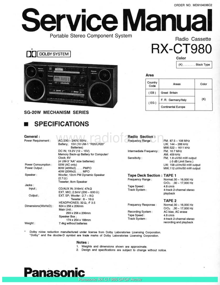 Panasonic_RX-CT980_sch 电路图 维修原理图.pdf_第1页