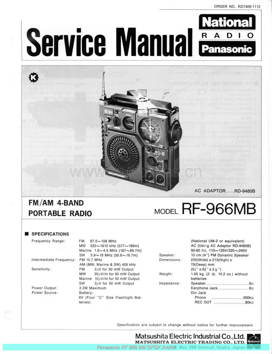 Panasonic_RF-966MB_sch 电路图 维修原理图.pdf_第1页