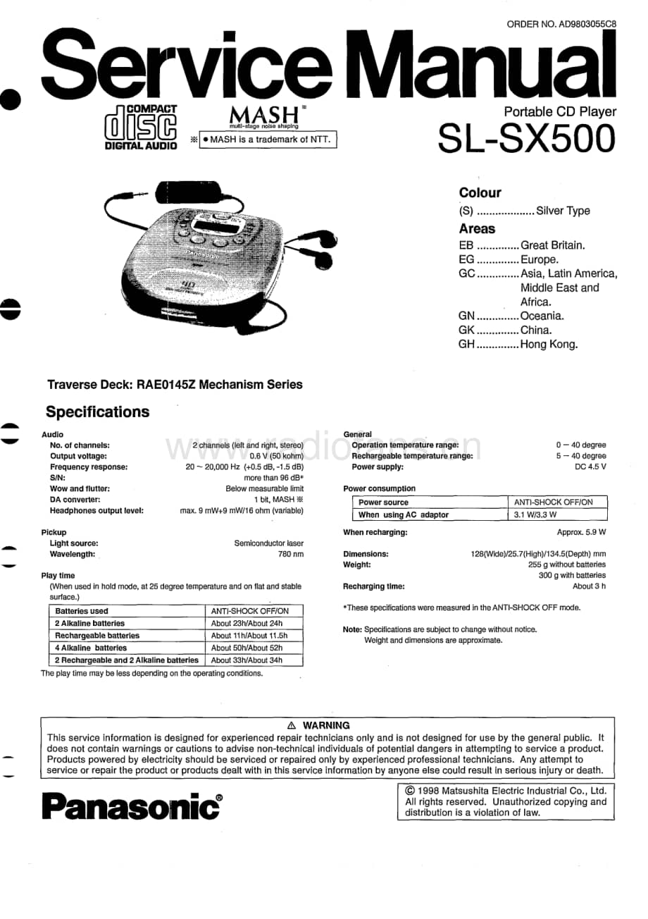 Panasonic SL-SX-500 compact 电路图 维修原理图.pdf_第1页