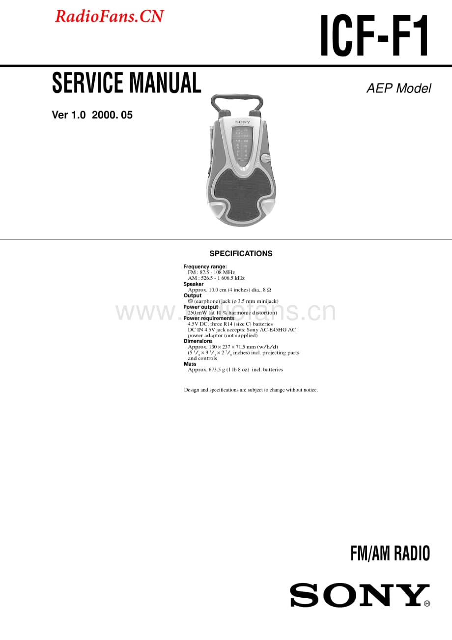 sony_icf-f1_service_manual 电路图 维修原理图.pdf_第1页
